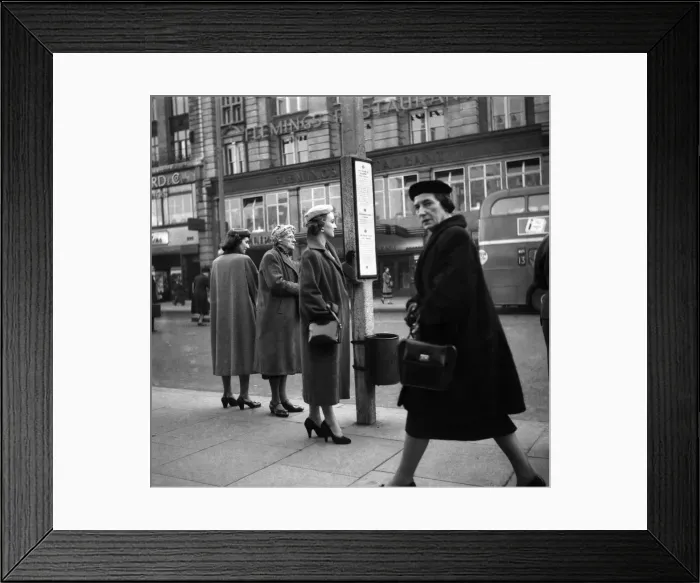 Framed Print : Model: Jennifer Randolph seen here queuing at the bus stop. November 1953 D6706 Framed Print : Model: Jennifer Randolph seen here queuing at the bus stop. November 1953 D6706