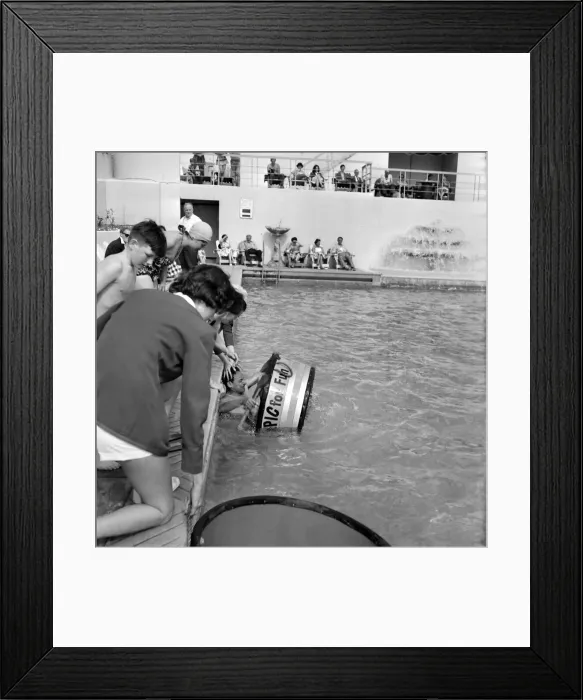 Framed Print : Tub racing at the Brighton Ocean Hotel Lido. The tub racing competition was sponsored by Framed Print : Tub racing at the Brighton Ocean Hotel Lido. The tub racing competition was sponsored by