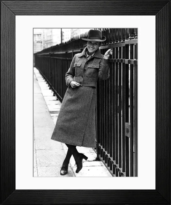 Framed Print : From Yves St. Laurent, a long tweed outfit for day wear. July 1969 P009279