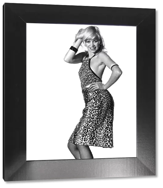 Jo Howard modelling halter neck animal print dress. November 1973 P008458