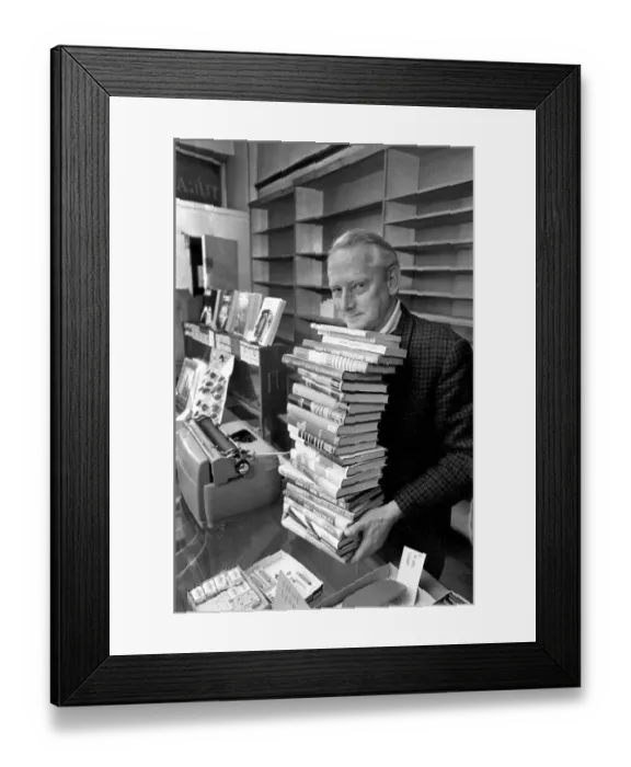Framed Print : Shopkeeper Leslie Davies at the counter of his sweets and tobacco shop in Deganwy Framed Print : Shopkeeper Leslie Davies at the counter of his sweets and tobacco shop in Deganwy