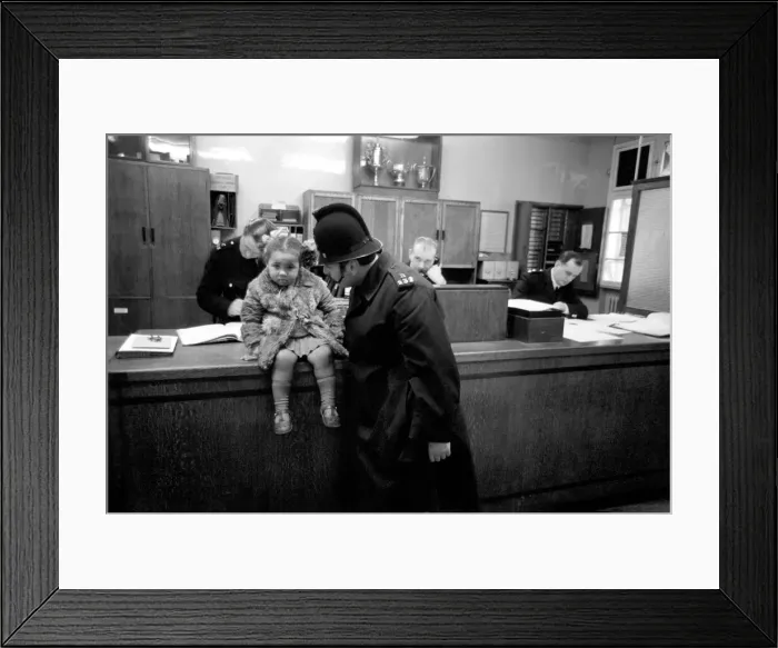 Framed Print : Police and Children. The scene is set in the enquiry office of Bishopsgate Police Station Framed Print : Police and Children. The scene is set in the enquiry office of Bishopsgate Police Station