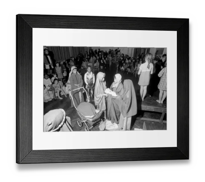 Framed Print : A Hippie street singer, and Mary pushing a pram, were part of a school Framed Print : A Hippie street singer, and Mary pushing a pram, were part of a school
