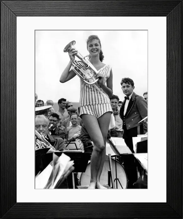 Framed Print : Woman finalist in the Daily Mirror Beach Beauty contests Fashion Show