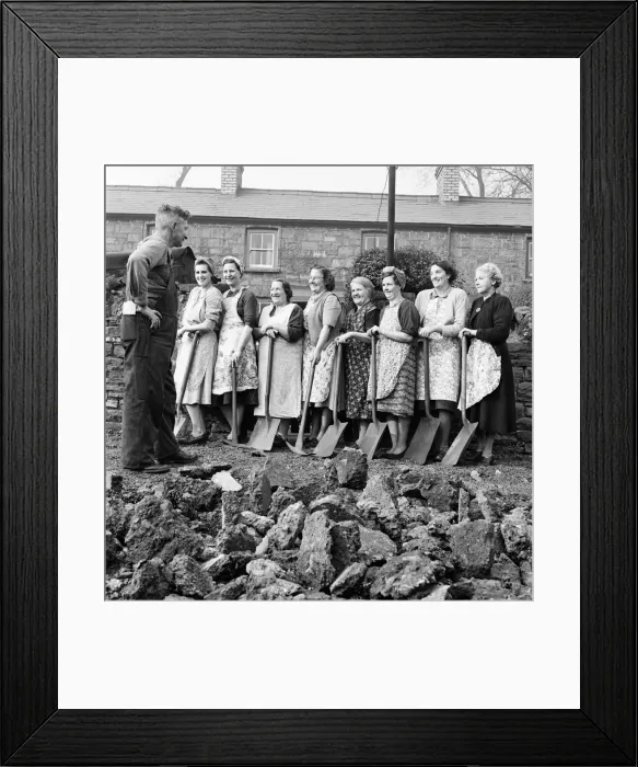 Framed Print : Housewives of Forge Row Aberaran seen here building their own road. March 1953 D1204 Framed Print : Housewives of Forge Row Aberaran seen here building their own road. March 1953 D1204