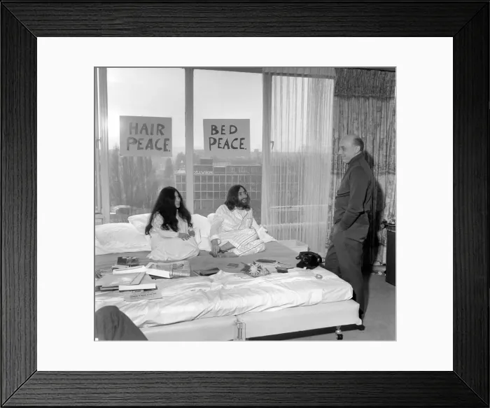 Framed Print : Pictured on their honeymoon'bed newly weds. John Lennon Framed Print : Pictured on their honeymoon'bed newly weds. John Lennon