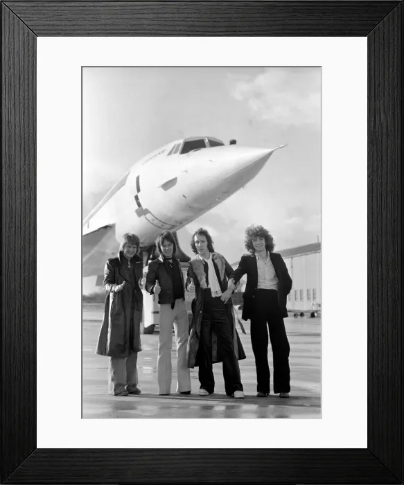 Framed Print : The pop group Pilot'pictured here with Concorde. January 1975 75-00996 Framed Print : The pop group Pilot'pictured here with Concorde. January 1975 75-00996