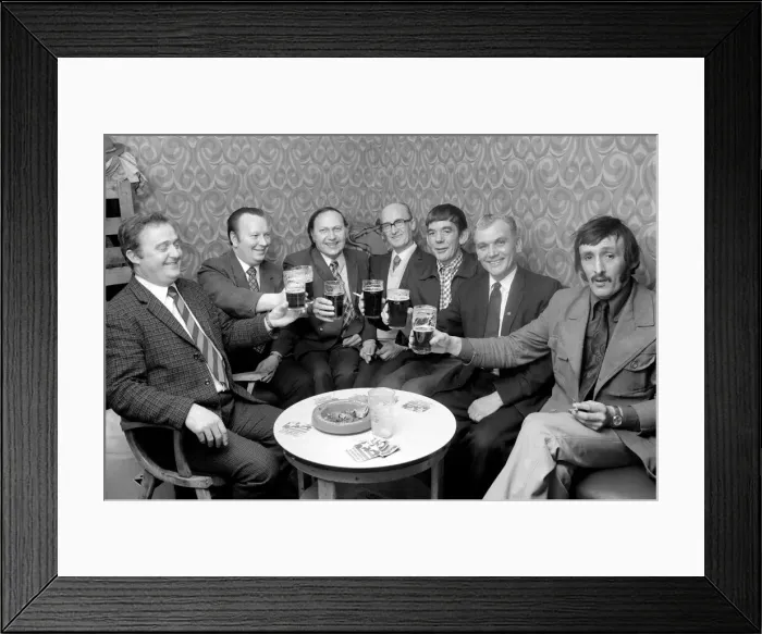 Framed Print : Miners celebrate their pay rise with a drink February 1975 75-00903-001