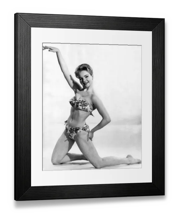 Framed Print : Reveille Fashions: Valerie Hollman wearing floral print bikini. May 1960 P006996 Framed Print : Reveille Fashions: Valerie Hollman wearing floral print bikini. May 1960 P006996