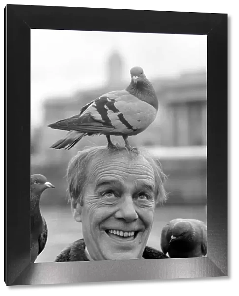 Unusual  /  Humour  /  Animals  /  Birds: Max Wall. Man with pigeons on head