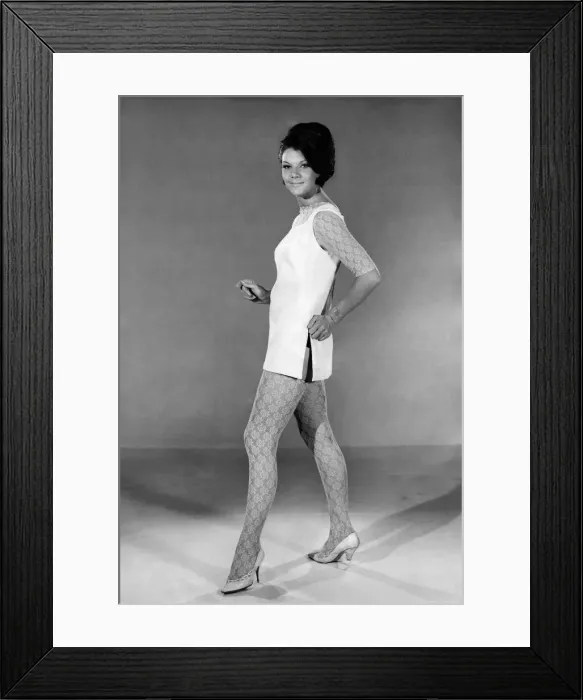 Framed Print : Reveille Fashion: Joan Lofthouse modelling micro dress and bodystocking Framed Print : Reveille Fashion: Joan Lofthouse modelling micro dress and bodystocking