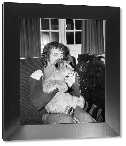 Lamb and Lion and Safari Warden Ken Lawrence. December 1974 74-7586