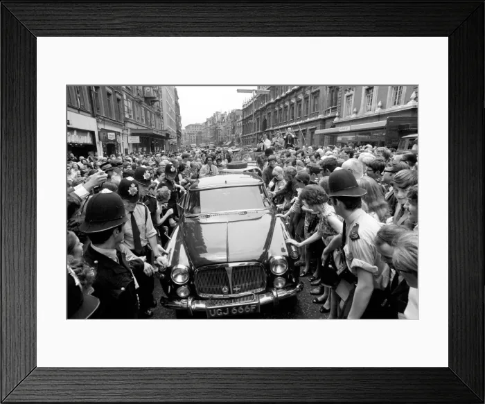Framed Print : Edward Heath after his Victory: Edward Heath in his car as crowds mass round him in Framed Print : Edward Heath after his Victory: Edward Heath in his car as crowds mass round him in