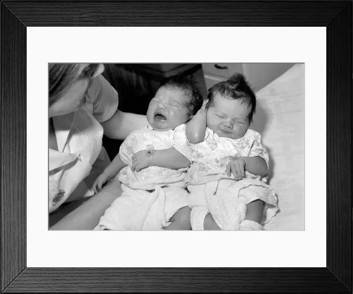 Framed Print : New Year babies at St. Teresas Wimbledon. The new baby girls born within two hours