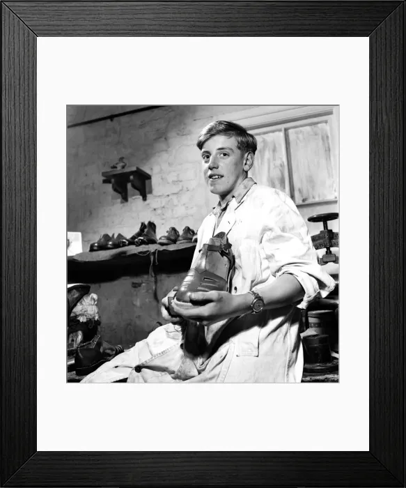 Framed Print : Orphan boy training to be a cobbler. December 1953 D7472A-001 Framed Print : Orphan boy training to be a cobbler. December 1953 D7472A-001