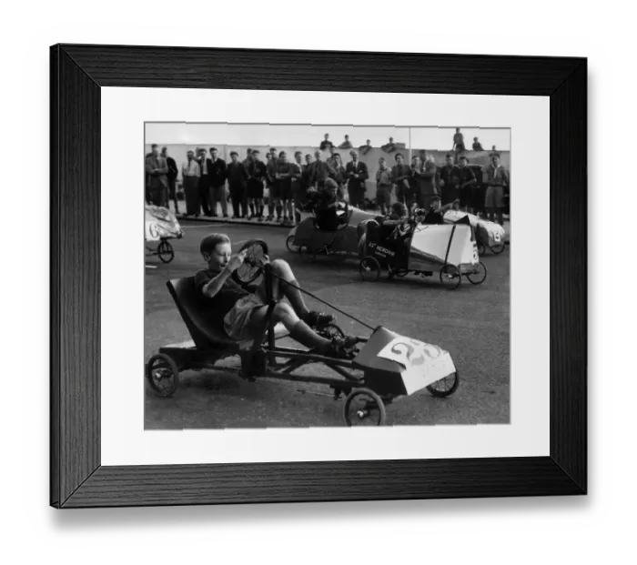 Framed Print : Scouts Soap Box Derby at Brighton circa 1948. P009994