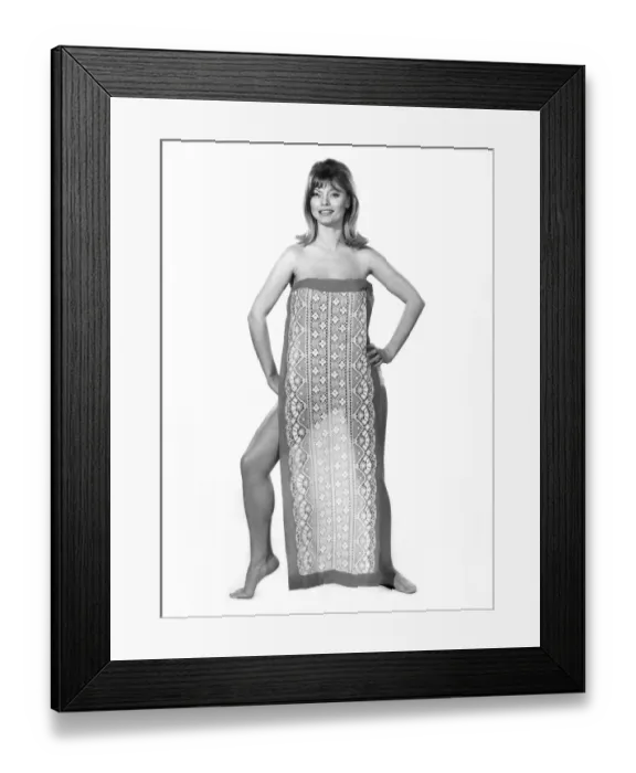 Framed Print : Reveille Fashions. Model wearing beach dress April 1967 P008530