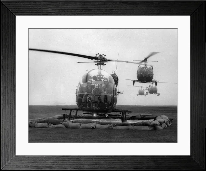 Framed Print : Why Helicopters are Taking a Dep: Army helicopters queued up to take a dip in
