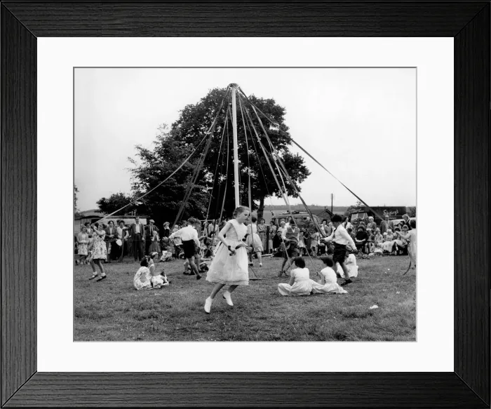 Framed Print : Maypole dancing at Wishford, Wiltshire. Circa 1955. P004572 Framed Print : Maypole dancing at Wishford, Wiltshire. Circa 1955. P004572