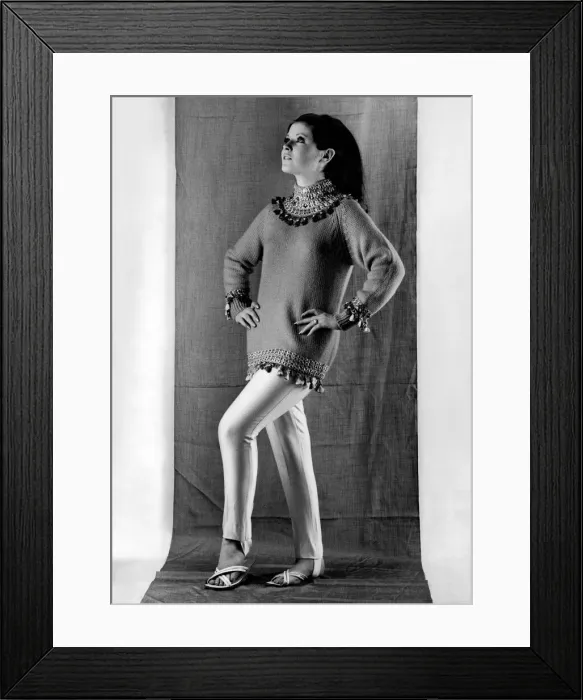 Framed Print : Rosemary Bell modelling mini dress worn over slacks September 1965 P009447 Framed Print : Rosemary Bell modelling mini dress worn over slacks September 1965 P009447