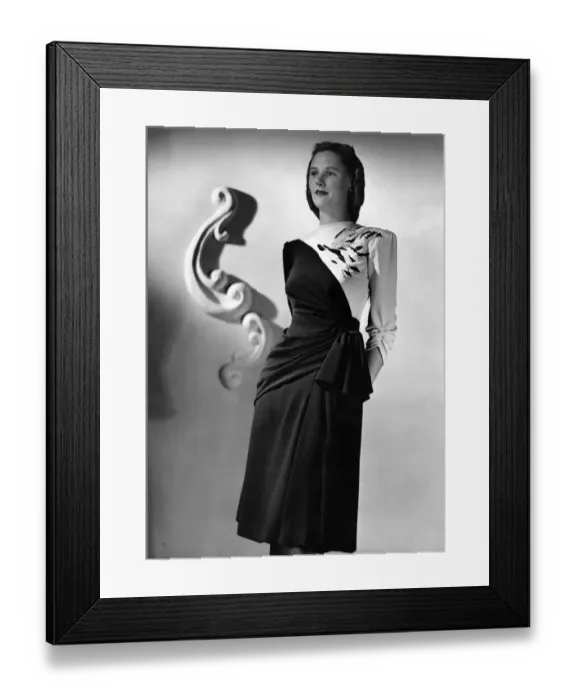 Framed Print : A most striking dress in black and white was included in a dress collection by Rebuck Framed Print : A most striking dress in black and white was included in a dress collection by Rebuck
