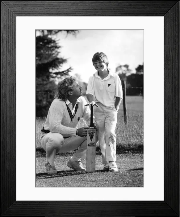 Framed Print : Ian Botham playing cricket with Fathers XI again Sons XI Framed Print : Ian Botham playing cricket with Fathers XI again Sons XI