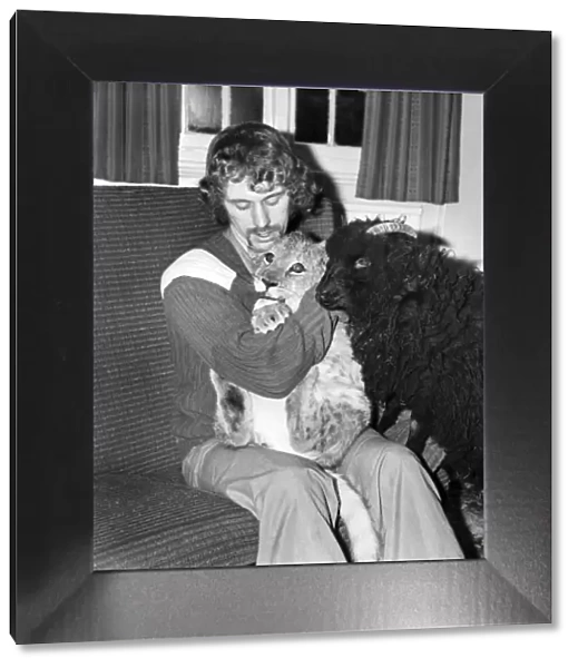 Lamb and Lion and Safari Warden Ken Lawrence. December 1974 74-7586-003