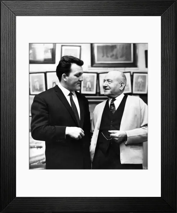 Framed Print : Brian London on left talking with Jack Solomons at Solomons Gym Windmill Street, London Framed Print : Brian London on left talking with Jack Solomons at Solomons Gym Windmill Street, London
