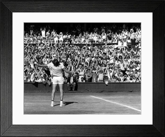 Framed Print : Its mine-all mine! And the Centre court crowd wildly acclaim Bjorn Borg