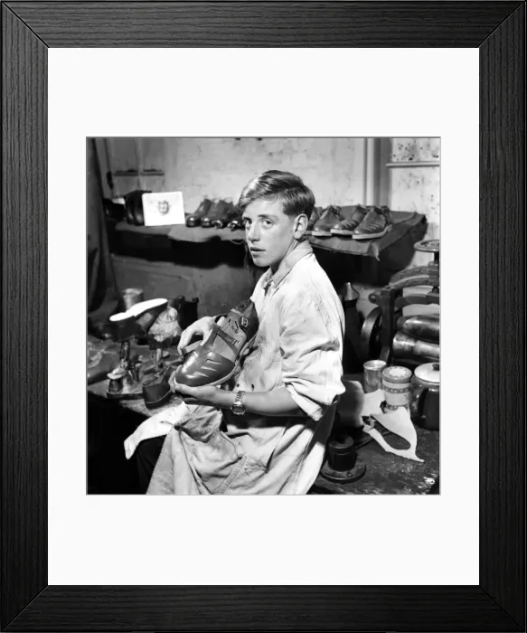Framed Print : Orphan boy training to be a cobbler. December 1953 D7472A-002 Framed Print : Orphan boy training to be a cobbler. December 1953 D7472A-002