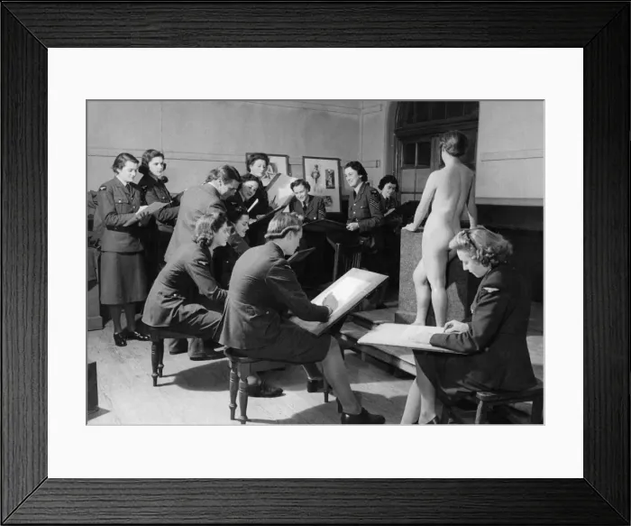 Framed Print : World war II Women: Members of the WaF take a break from their training to draw in a Framed Print : World war II Women: Members of the WaF take a break from their training to draw in a