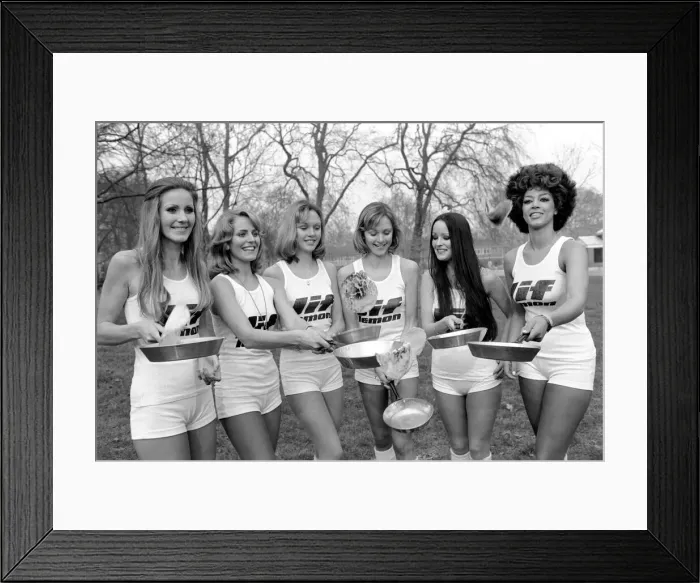 Framed Print : Strange tales of London. Beauty Queens (who will be in the pancake race on Tuesday Framed Print : Strange tales of London. Beauty Queens (who will be in the pancake race on Tuesday