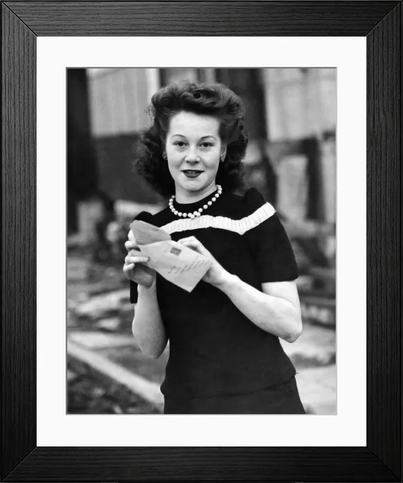 Framed Print : World War II. Women: Domestic scene. Housewife send letter to husband away at the front Framed Print : World War II. Women: Domestic scene. Housewife send letter to husband away at the front