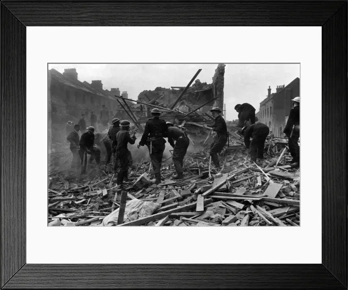 Framed Print : Flying bomb incident in Southern England showing demolished houses