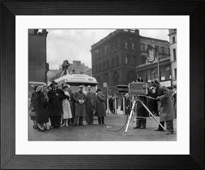 Framed Print : Granada TV, interview Manchester people for their regional news programme
