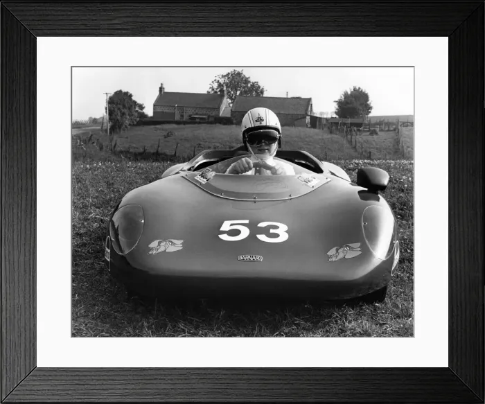Framed Print : Paul Johnstone, 13, sets off in his 60mph midget sports car for a spin round the track Framed Print : Paul Johnstone, 13, sets off in his 60mph midget sports car for a spin round the track