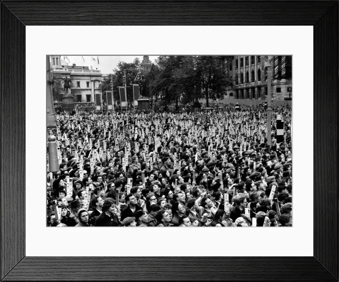 Framed Print : Coronation. A section of the crowd at Trafalgar Square watches the Royal procession with Framed Print : Coronation. A section of the crowd at Trafalgar Square watches the Royal procession with