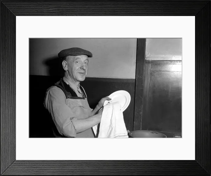 Framed Print : House work: Man washing dishes. June 1953 D3123 Framed Print : House work: Man washing dishes. June 1953 D3123