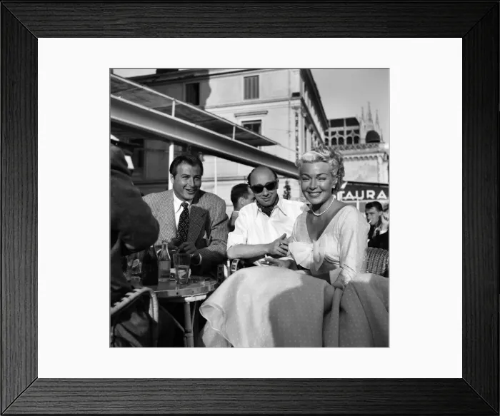 Framed Print : Cannes Film Festival 1953. Right Lex Barker with Donald Zec and actress Lana Turner Framed Print : Cannes Film Festival 1953. Right Lex Barker with Donald Zec and actress Lana Turner