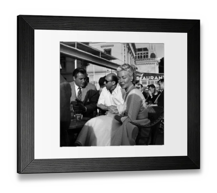 Framed Print : Cannes Film Festival 1953. Right Lex Barker with Donald Zec and actress Lana Turner