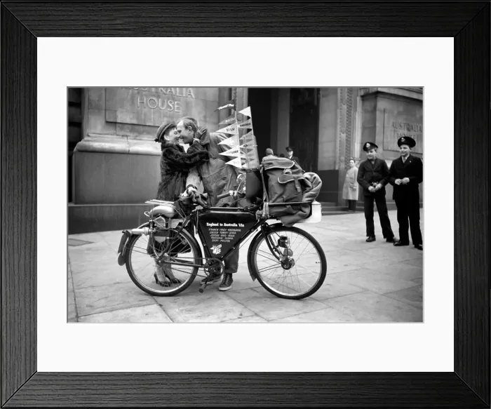 Framed Print : Peter Le-Warner, (33) travelling to Australia & Back on motorised Butchers Bicycle