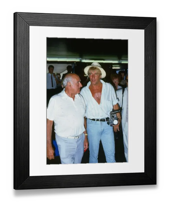 Framed Print : Rod Stewart singer June 1986 with his father dad at Glasgow Airport