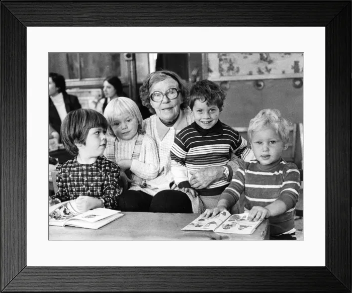 Framed Print : Young and old at Welbeck Nursery School - Teacher Alice Hand Framed Print : Young and old at Welbeck Nursery School - Teacher Alice Hand