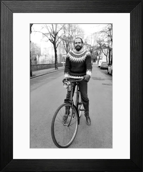 Framed Print : Cycling journalist and writer Mr. Richard Ballantine riding a bicycle February Framed Print : Cycling journalist and writer Mr. Richard Ballantine riding a bicycle February