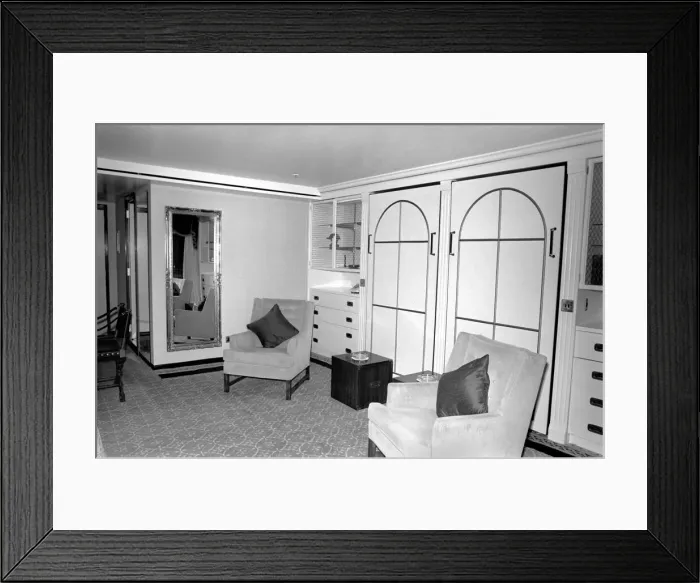 Framed Print : Interior view showing one of the cabin living rooms aboard the luxury passenger liner QE2 Framed Print : Interior view showing one of the cabin living rooms aboard the luxury passenger liner QE2