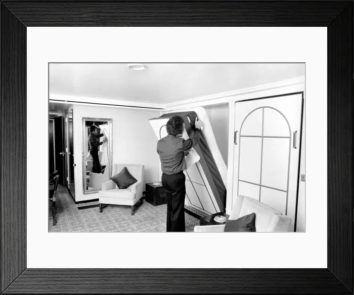 Framed Print : Interior view showing one of the bedrooms aboard the luxury passenger liner QE2 Framed Print : Interior view showing one of the bedrooms aboard the luxury passenger liner QE2