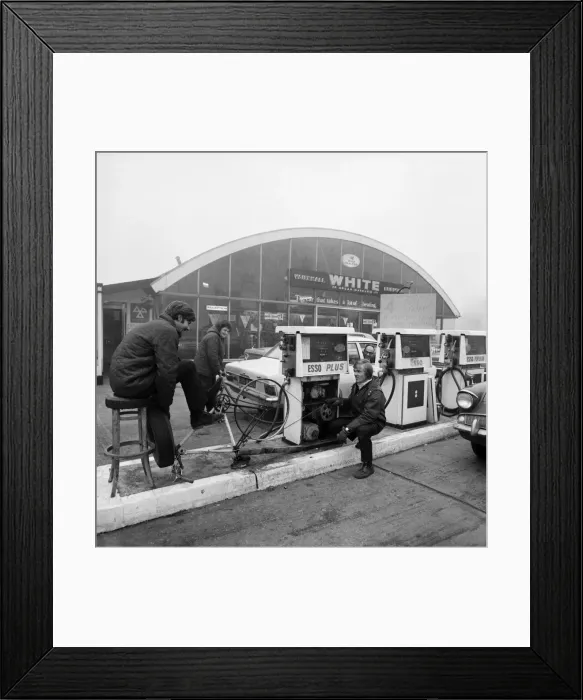 Framed Print : Unusual  /  Humour  /  Car. Due to the Electricians strike the petrol pumps at White Service