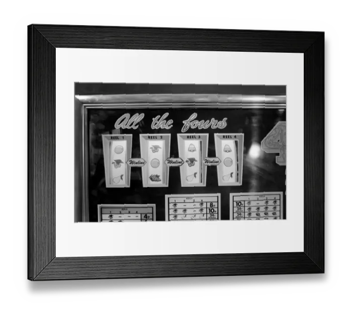 Framed Print : Fruit machines  /  Arcades  /  Amusements  /  Gambling. January 1975 75-00158-006