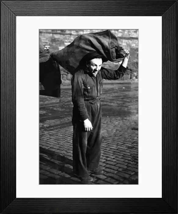 Framed Print : Coalman Robert Scott humping bags of coal for a living Framed Print : Coalman Robert Scott humping bags of coal for a living