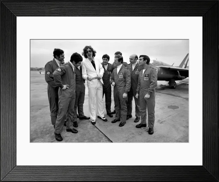 Framed Print : Pop Artist: Bob Rowe with famous R. A. F. team the Red Arrows. January 1975 75-00183